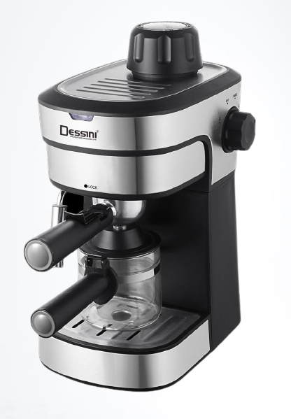 Dessini Espresso Coffee Machine 5 Bars 800 W Model 400 Silver/Black800 watts 4 cups espresso 5 bar working pressure for rich taste coffee with frothing funcation for making cappuccino removable and washable drip tray for easy cleaning carefe with water le